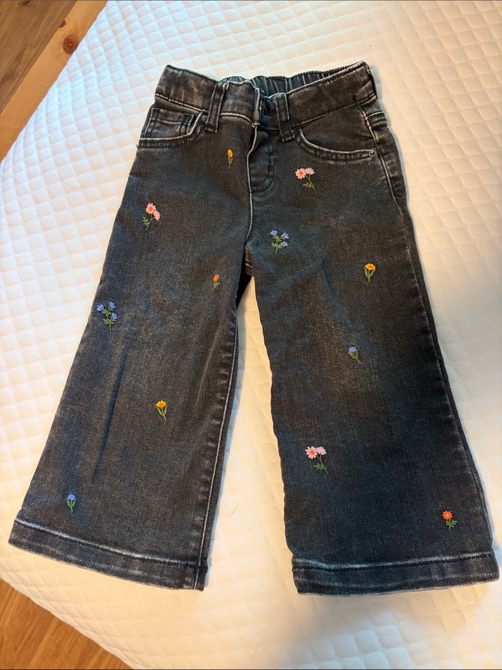 Flower Embroidered CAT & JACK Wide Leg Black Jeans Girls 2T